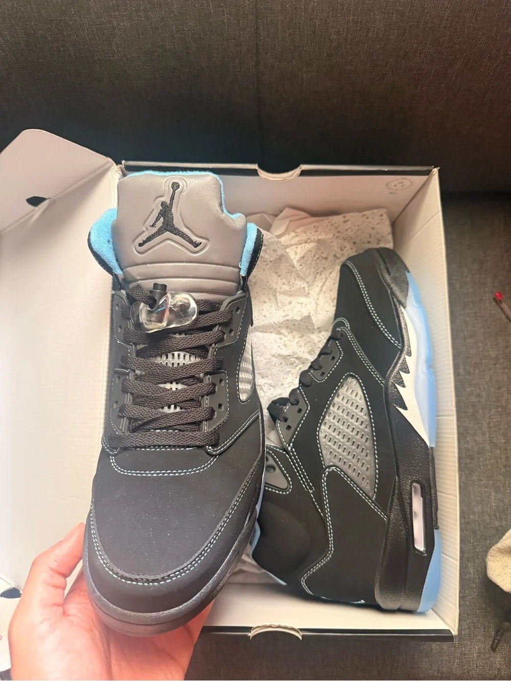 Jordan Men's Sneakers in Black and Light Blue